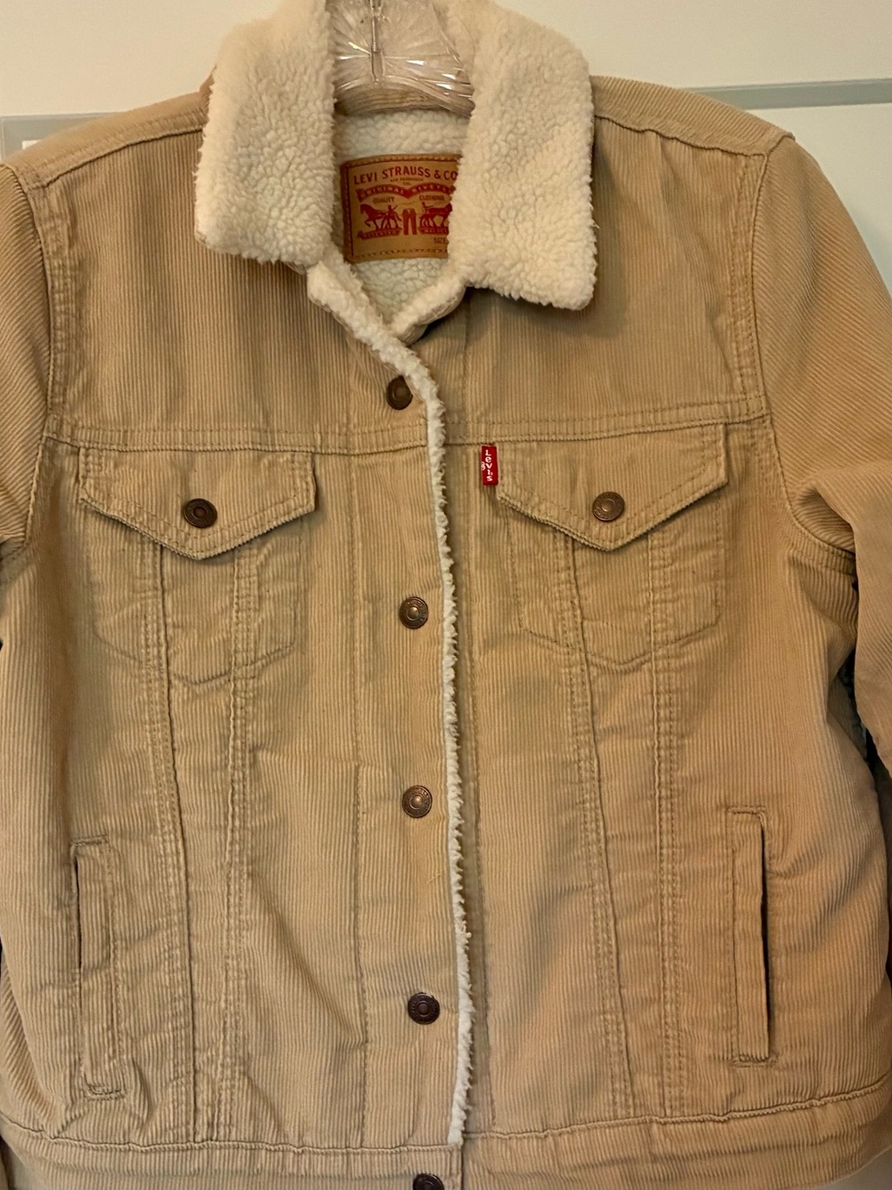Levi's Beige Corduroy Jacket with Cream Sherpa Collar